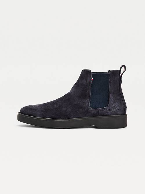 Blue Tommy Hilfiger Classics Suede Chelsea Men's Boots | TH031WGJ