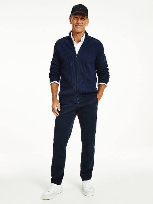 Blue Tommy Hilfiger Classics Zip-Thru Ribbed Cardigan Men's Sweaters | TH032IGT