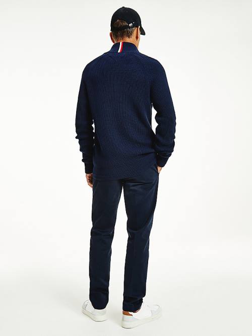 Blue Tommy Hilfiger Classics Zip-Thru Ribbed Cardigan Men's Sweaters | TH032IGT