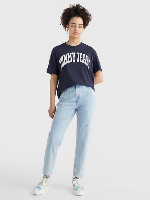 Blue Tommy Hilfiger College Boyfriend Fit Women's T Shirts | TH293BLI