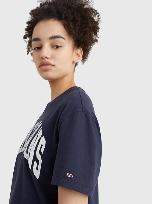 Blue Tommy Hilfiger College Boyfriend Fit Women's T Shirts | TH293BLI