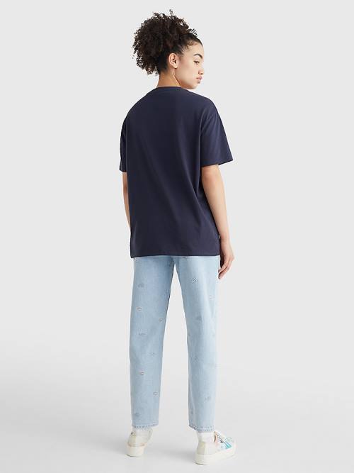 Blue Tommy Hilfiger College Boyfriend Fit Women's T Shirts | TH293BLI