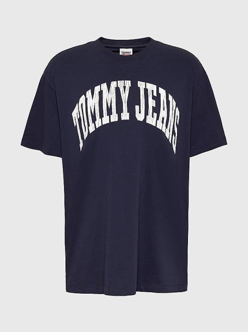 Blue Tommy Hilfiger College Boyfriend Fit Women's T Shirts | TH293BLI