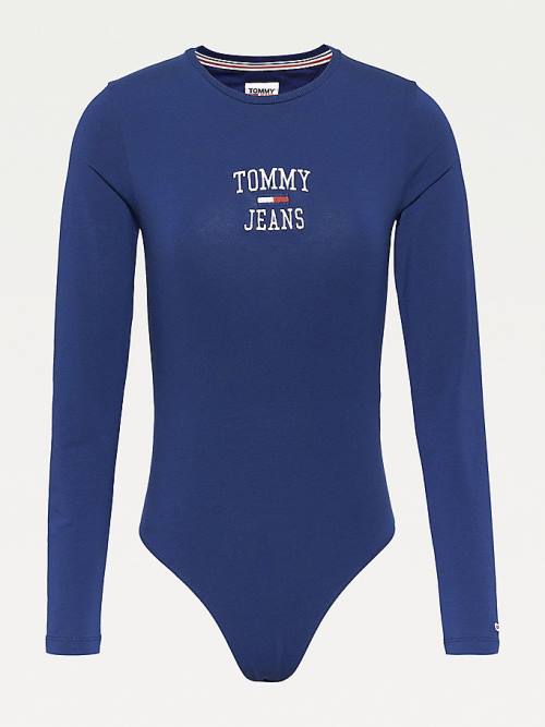 Blue Tommy Hilfiger College Logo Long Sleeve Bodysuit Women's T Shirts | TH793HFT