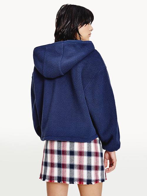 Blue Tommy Hilfiger College Recycled Polar Fleece Popover Women's Jackets | TH365CRI