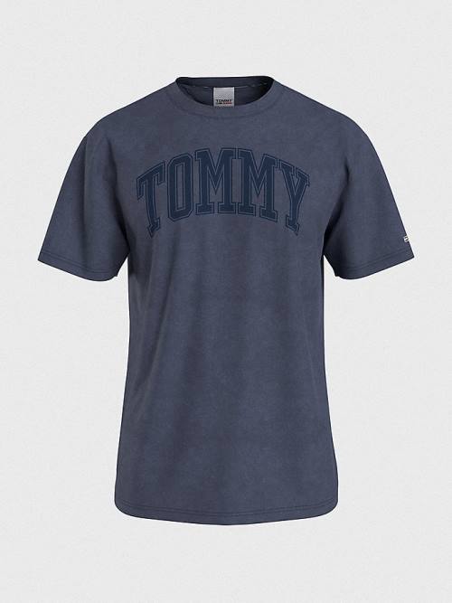 Blue Tommy Hilfiger College Varsity Logo Men\'s T Shirts | TH198EUJ