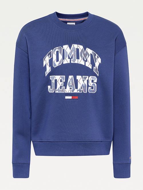 Blue Tommy Hilfiger Collegiate Argyle Logo Women's Sweatshirts | TH927MKZ