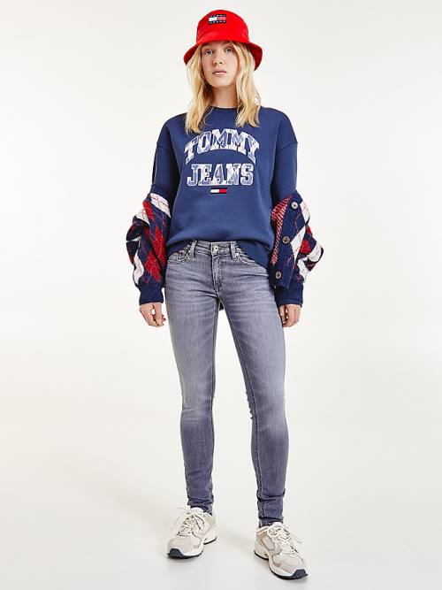 Blue Tommy Hilfiger Collegiate Argyle Logo Women\'s Sweatshirts | TH927MKZ