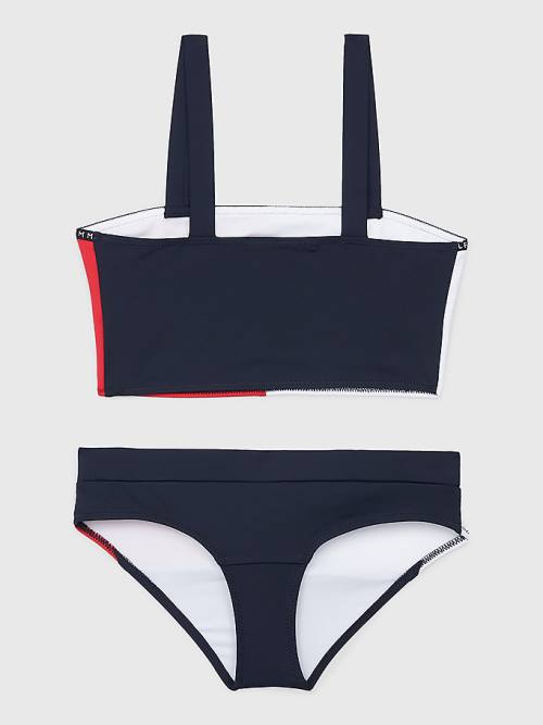 Blue Tommy Hilfiger Colour-Blocked Bikini Bralette Set Girls' Swimwear | TH452MVD