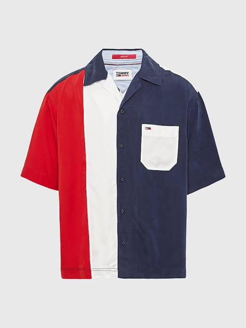 Blue Tommy Hilfiger Colour-Blocked Camp Men's Shirts | TH284DKH