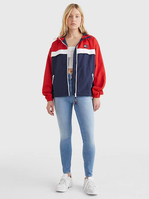 Blue Tommy Hilfiger Colour-Blocked Chicago Windbreaker Women's Jackets | TH745KVH