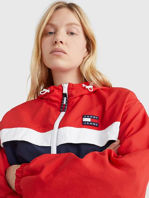 Blue Tommy Hilfiger Colour-Blocked Chicago Windbreaker Women's Jackets | TH745KVH