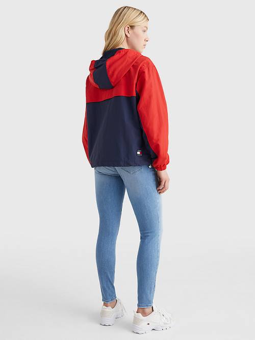 Blue Tommy Hilfiger Colour-Blocked Chicago Windbreaker Women's Jackets | TH745KVH