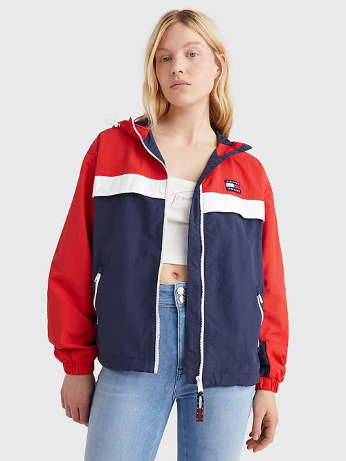 Blue Tommy Hilfiger Colour-Blocked Chicago Windbreaker Women\'s Jackets | TH745KVH