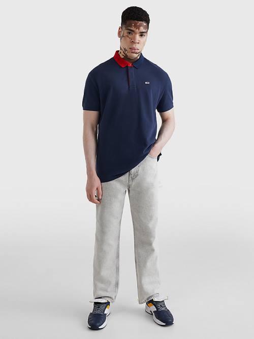 Blue Tommy Hilfiger Colour-Blocked Collar Relaxed Fit Men's Polo Shirts | TH071JYU