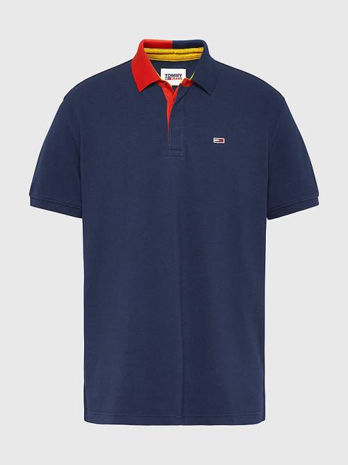 Blue Tommy Hilfiger Colour-Blocked Collar Relaxed Fit Men's Polo Shirts | TH071JYU