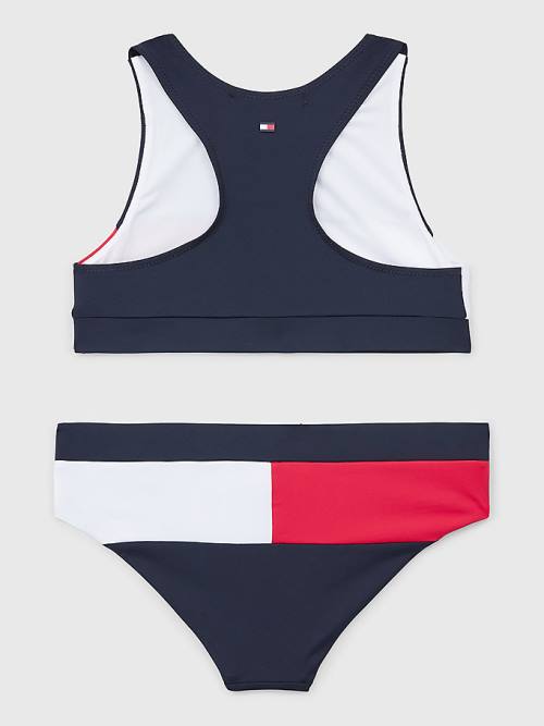 Blue Tommy Hilfiger Colour-Blocked Crop Top Bikini Set Girls' Swimwear | TH916PTZ