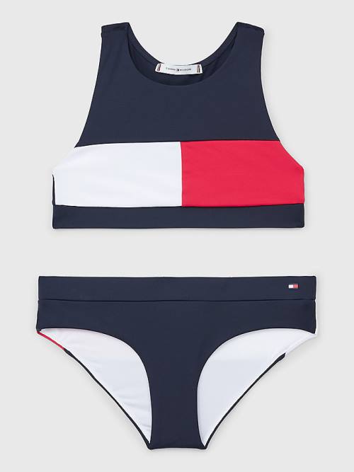 Blue Tommy Hilfiger Colour-Blocked Crop Top Bikini Set Girls\' Swimwear | TH916PTZ