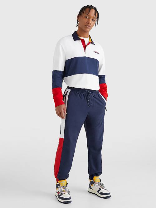 Blue Tommy Hilfiger Colour-Blocked Cuffed Joggers Men's Pants | TH346NOA