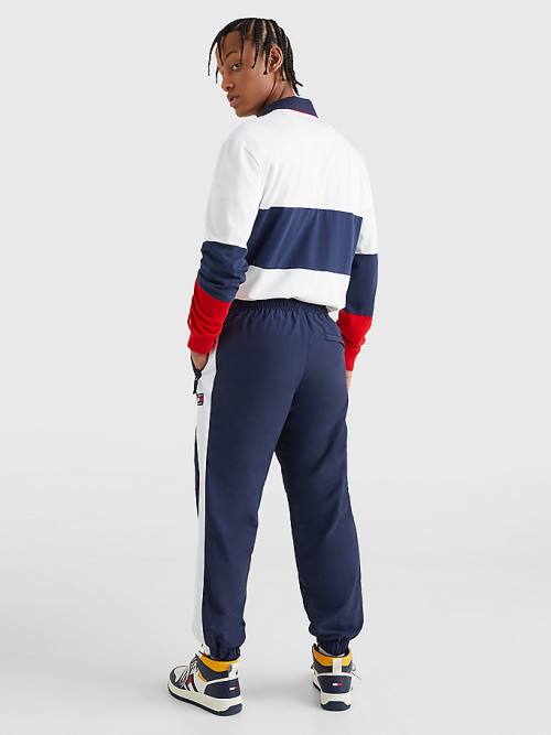 Blue Tommy Hilfiger Colour-Blocked Cuffed Joggers Men's Pants | TH346NOA