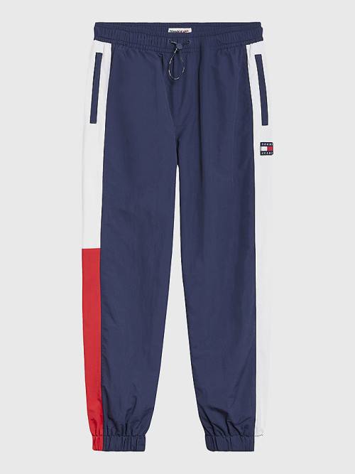 Blue Tommy Hilfiger Colour-Blocked Cuffed Joggers Men's Pants | TH346NOA