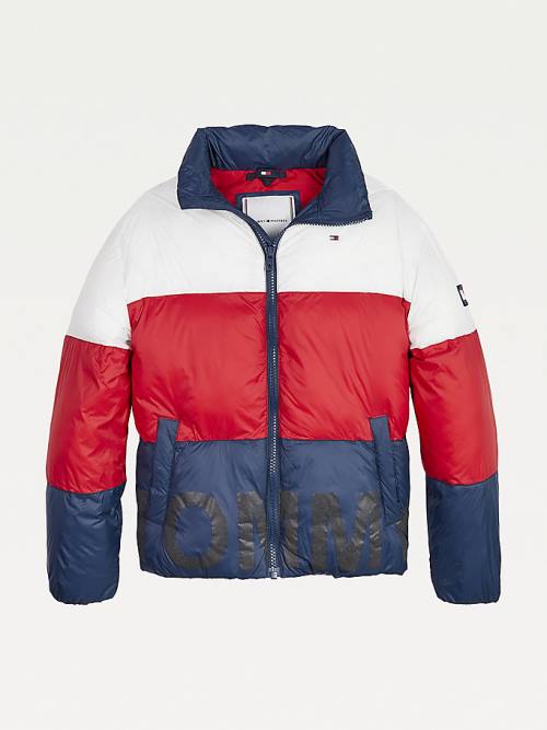 Blue Tommy Hilfiger Colour-Blocked Down Puffer Girls\' Jackets | TH942KWP