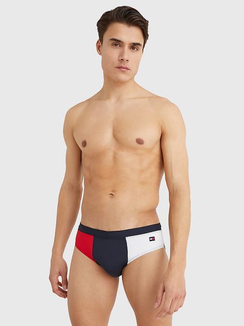 Blue Tommy Hilfiger Colour-Blocked Drawstring Briefs Men's Swimwear | TH365TQU