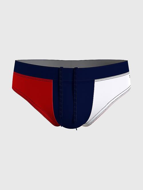 Blue Tommy Hilfiger Colour-Blocked Drawstring Briefs Men's Swimwear | TH365TQU