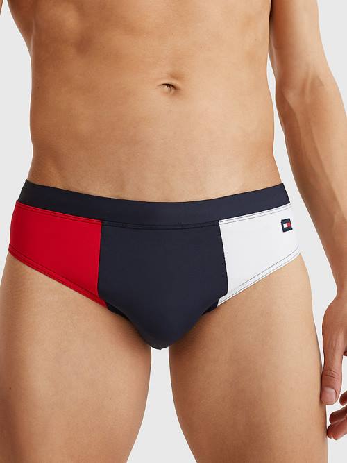 Blue Tommy Hilfiger Colour-Blocked Drawstring Briefs Men\'s Swimwear | TH365TQU