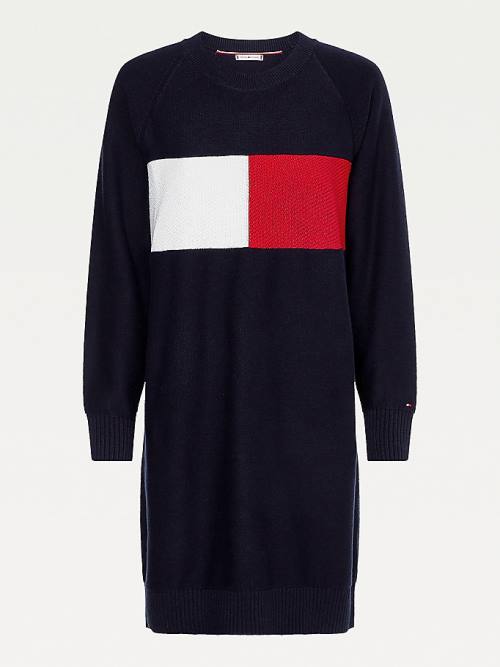 Blue Tommy Hilfiger Colour-Blocked Flag Jumper Women's Dress | TH937YVP