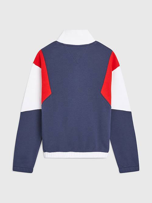 Blue Tommy Hilfiger Colour-Blocked Half Zip Girls' Sweatshirts | TH310XTM