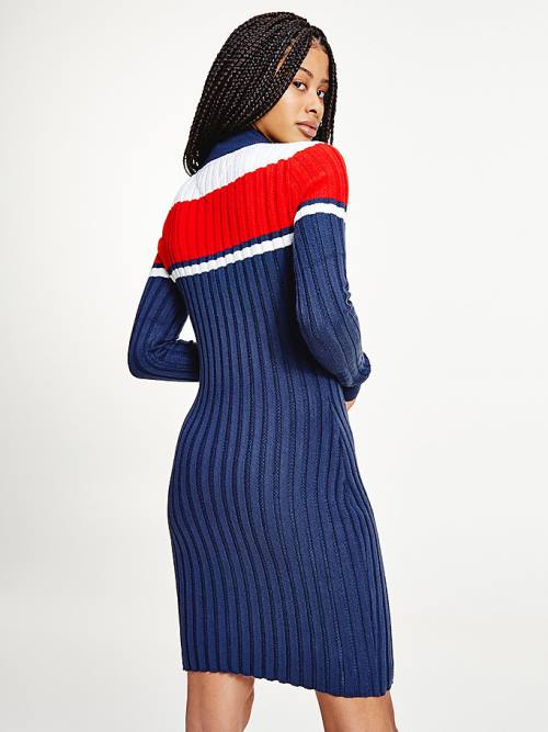 Blue Tommy Hilfiger Colour-Blocked Half-Zip Jumper Women's Dress | TH718YAJ