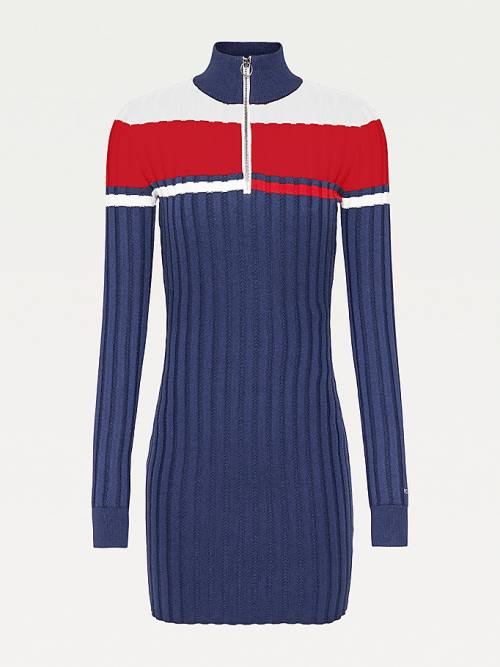 Blue Tommy Hilfiger Colour-Blocked Half-Zip Jumper Women's Dress | TH718YAJ