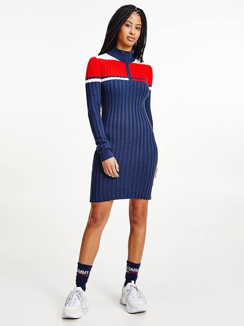 Blue Tommy Hilfiger Colour-Blocked Half-Zip Jumper Women\'s Dress | TH718YAJ