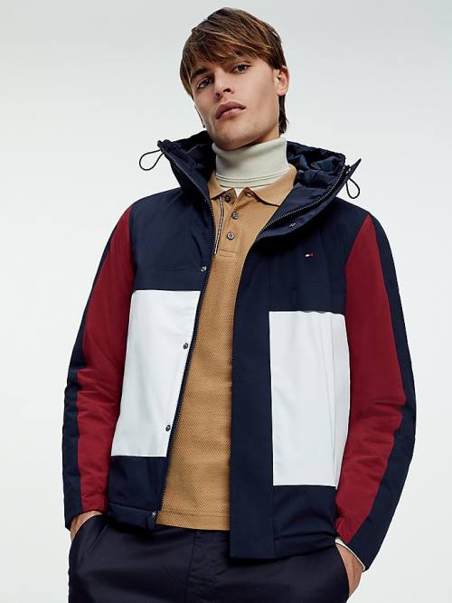 Blue Tommy Hilfiger Colour-Blocked Hooded Men's Jackets | TH061LRQ