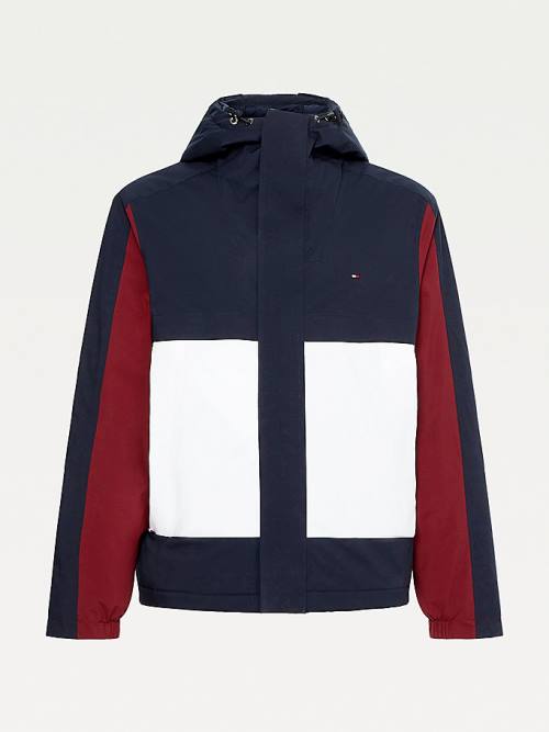 Blue Tommy Hilfiger Colour-Blocked Hooded Men's Jackets | TH061LRQ