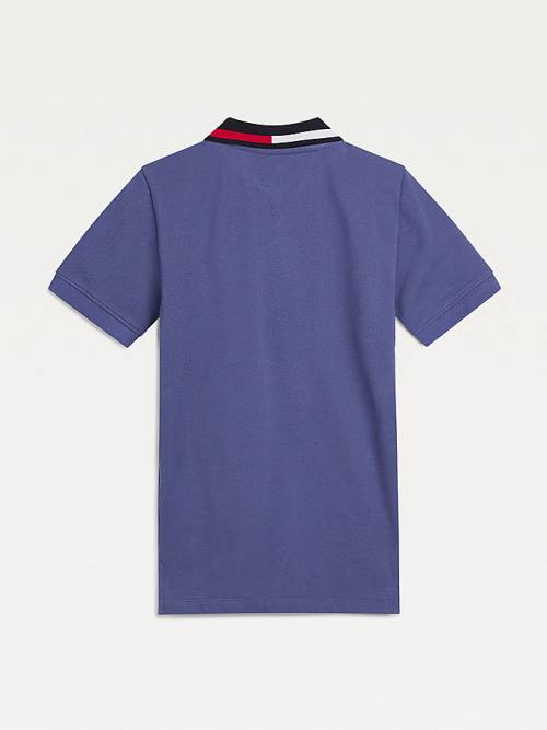 Blue Tommy Hilfiger Colour-Blocked Logo Collar Polo Boys' T Shirts | TH902ABN