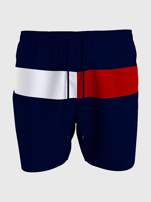 Blue Tommy Hilfiger Colour-Blocked Long Length Shorts Men\'s Swimwear | TH892HOE