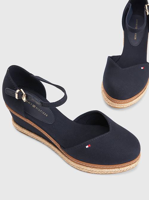 Blue Tommy Hilfiger Colour-Blocked Mid Heel Wedge Espadrille Women's Sandals | TH267APG