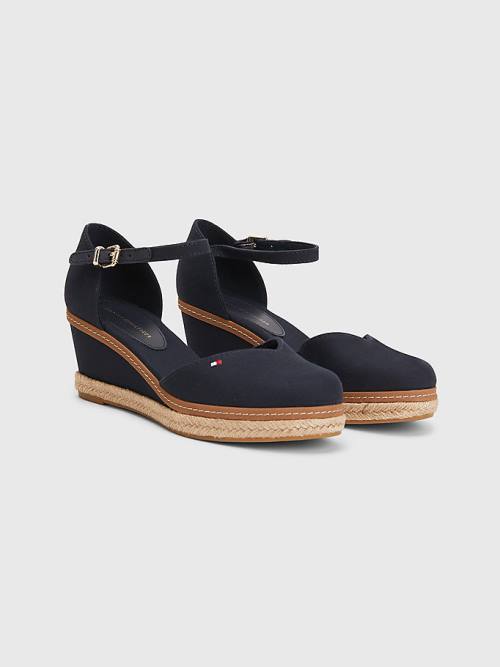 Blue Tommy Hilfiger Colour-Blocked Mid Heel Wedge Espadrille Women\'s Sandals | TH267APG