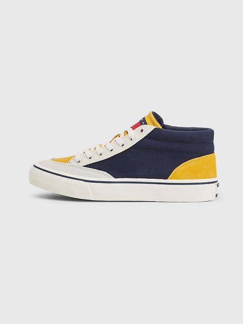 Blue Tommy Hilfiger Colour-Blocked Mid Top Men's Sneakers | TH964IPQ