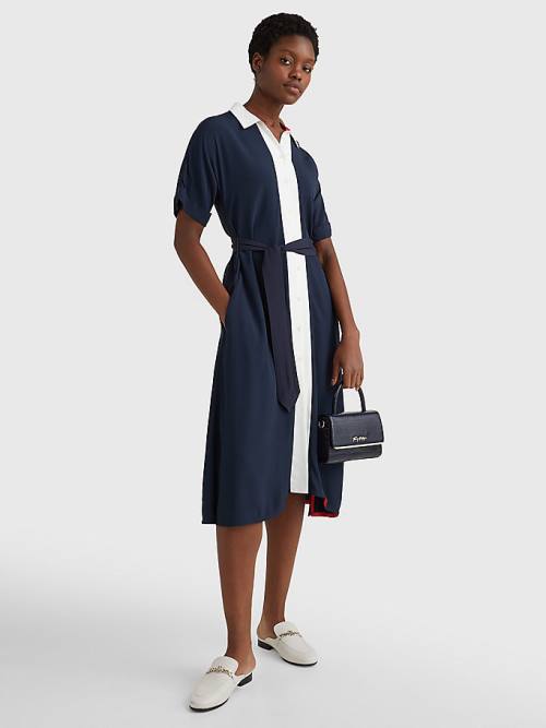 Blue Tommy Hilfiger Colour-Blocked Midi Shirt Women's Dress | TH680QKL