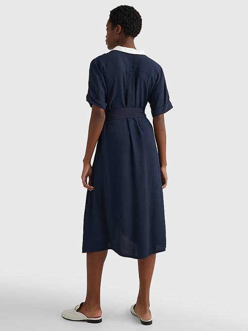 Blue Tommy Hilfiger Colour-Blocked Midi Shirt Women's Dress | TH680QKL