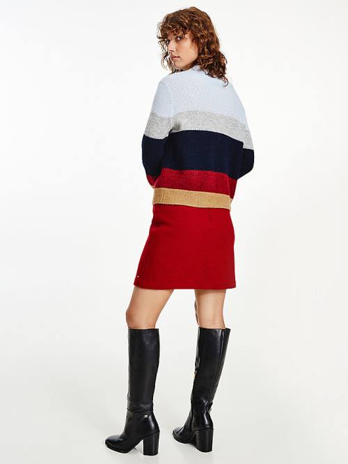 Blue Tommy Hilfiger Colour-Blocked Mock Turtleneck Jumper Women's Sweaters | TH487EOW