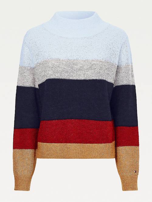 Blue Tommy Hilfiger Colour-Blocked Mock Turtleneck Jumper Women's Sweaters | TH487EOW