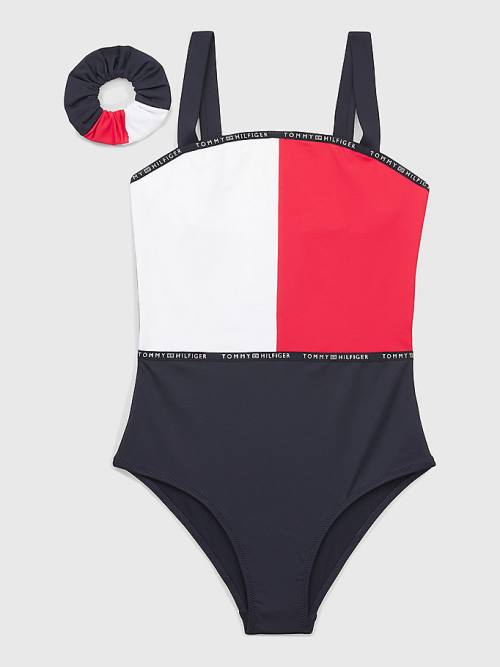 Blue Tommy Hilfiger Colour-Blocked One-Piecesuit Girls\' Swimwear | TH893CRZ