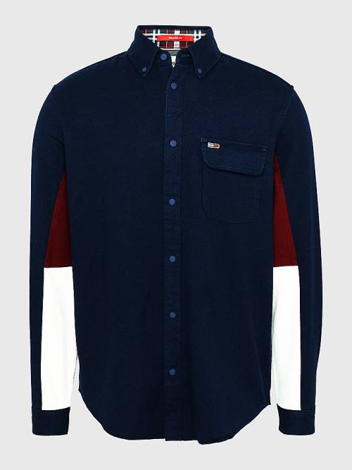 Blue Tommy Hilfiger Colour-Blocked Organic Cotton Twill Men\'s Shirts | TH152QWS