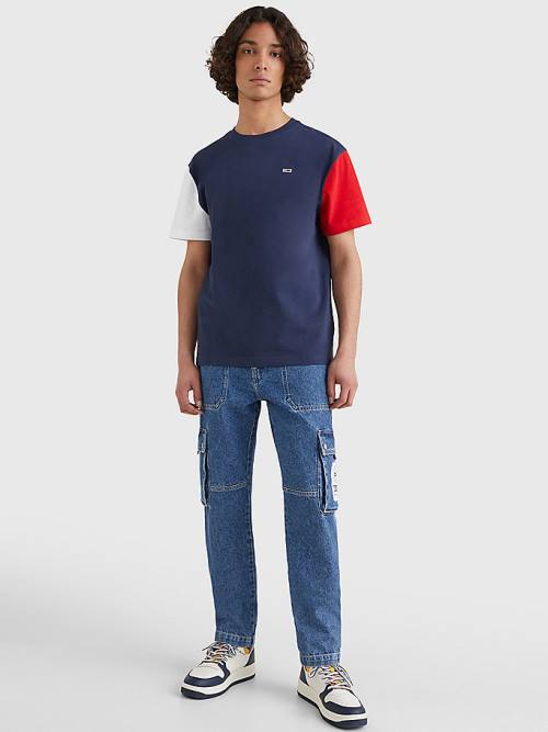 Blue Tommy Hilfiger Colour-Blocked Organic Cotton Men's T Shirts | TH786DNI