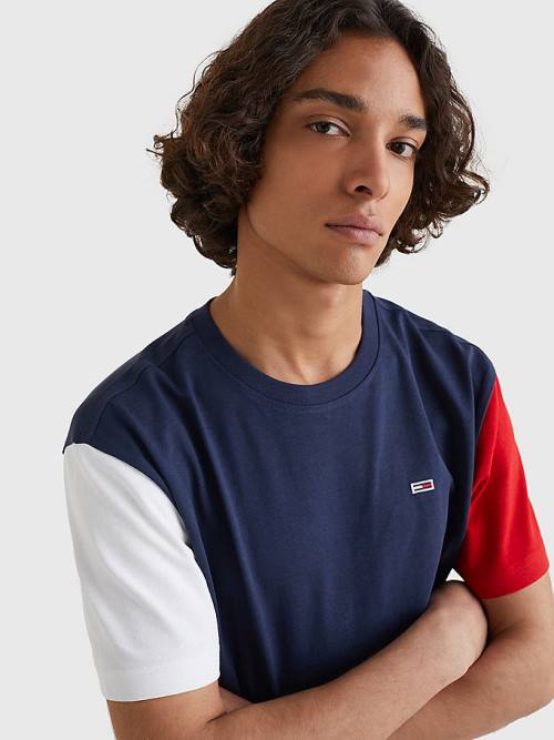 Blue Tommy Hilfiger Colour-Blocked Organic Cotton Men's T Shirts | TH786DNI