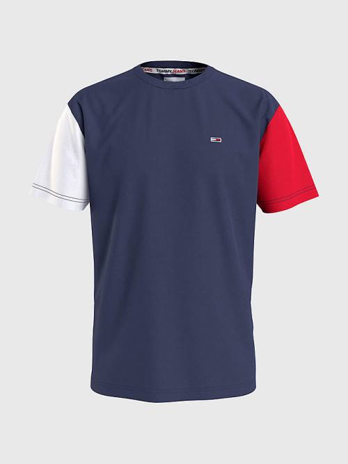 Blue Tommy Hilfiger Colour-Blocked Organic Cotton Men's T Shirts | TH786DNI